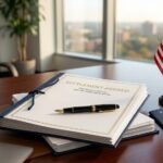 Current image: A lawyer reviewing legal documents for U.S. Immigration Settlements